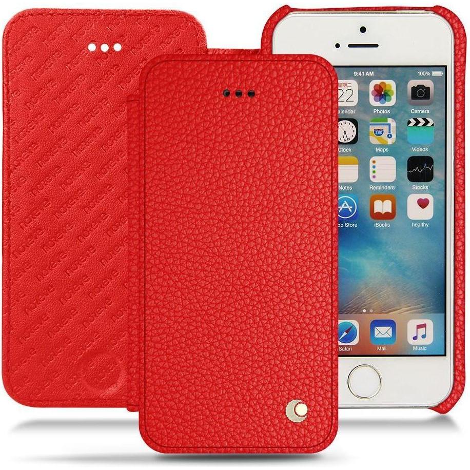 Noreve Lederschutzhülle horizontal (Apple iPhone SE), Smartphone Hülle, Rot