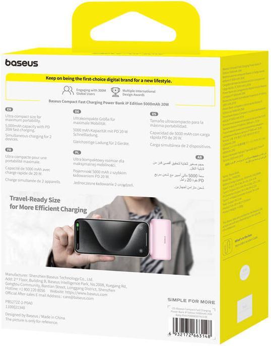 Produktbild Baseus Powerbank OS-Baseus Compact IP 5000mAh 20W (pink) (5000 mAh, 20 W, 18 Wh)