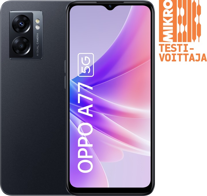 Productafbeelding OPPO A77 (64 GB, Middernachtelijk zwart, 6.56", Dubbele SIM, 48 Mpx, 5G)