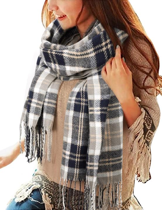 Only-Bags.Store Kariertes Dreieckstuch Winter, Pashmina-Schal weicher Quasten-Wickelschal