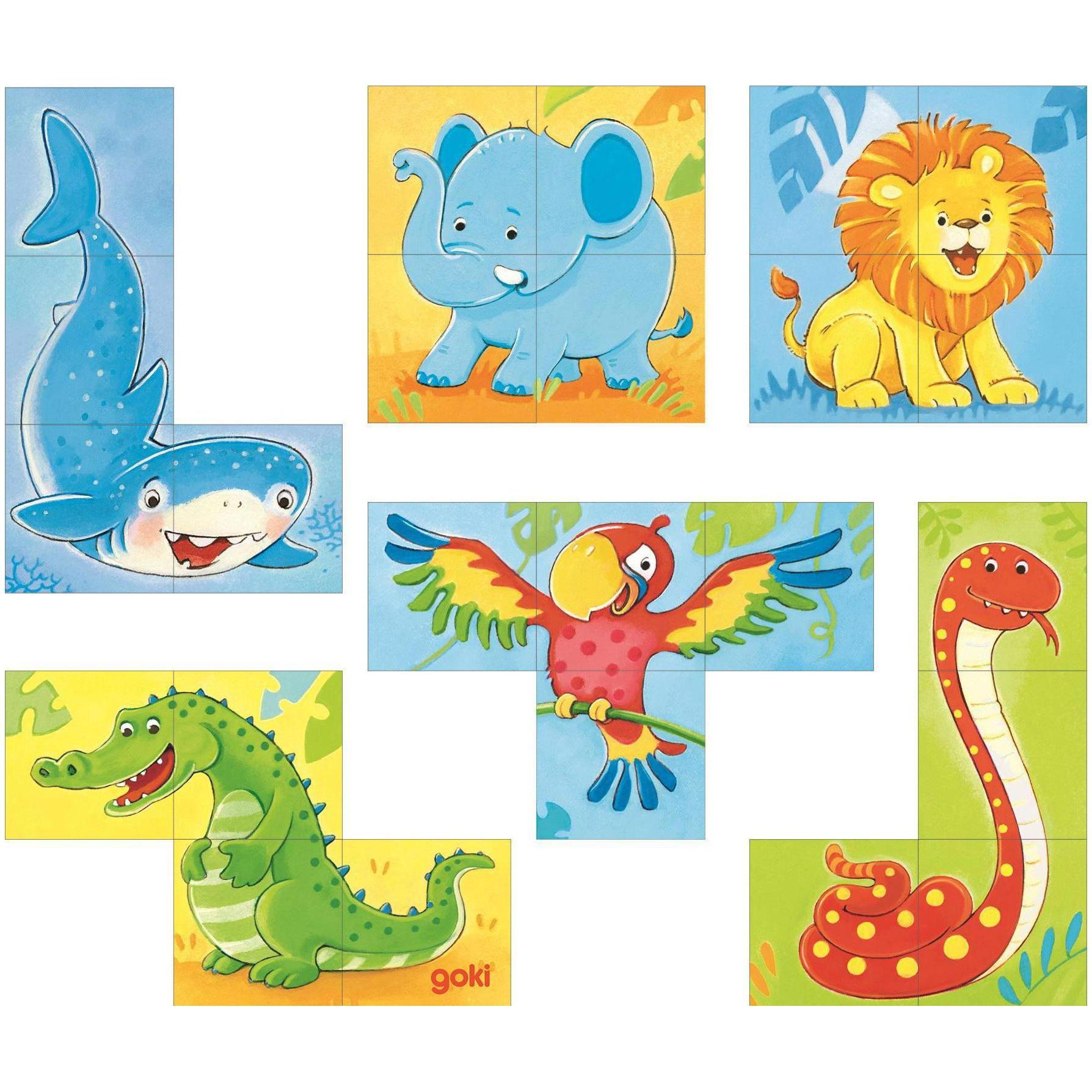 Thumbnail - Goki Würfelpuzzle Wilde Tiere (4 Teile)