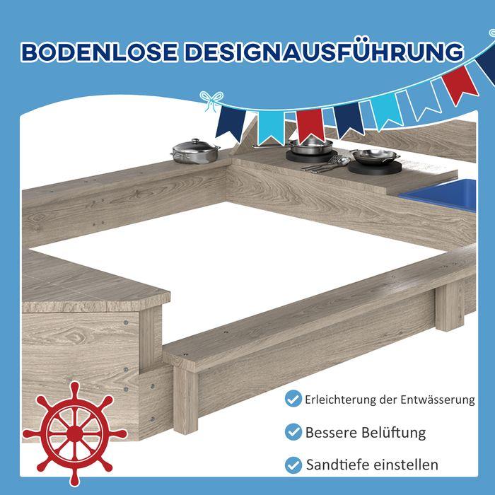 Actual product image Swisshandel24 Sandkasten Sandkiste gross mit Abdeckung im Schiff Design Matschekiste aus Holz, grau