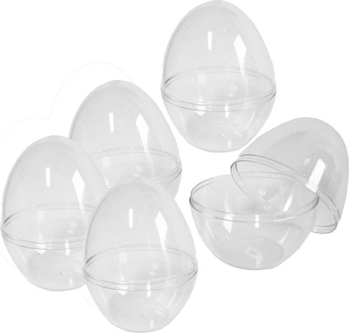 Produktbild trendmarkt24 Acryl Dekoeier stehend 5 Stück teilbar | transparente Ostereier ca. 9 cm Plastik Eier (5 x)
