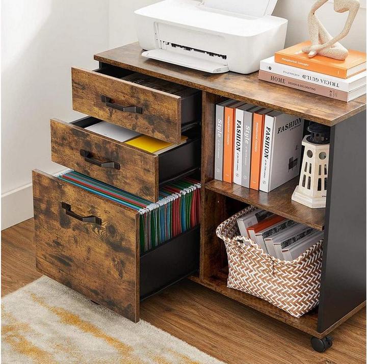 Actual product image Vasagle Mobile pedestal brown, black 3 pull-outs 80.0 x 40.0 x 66.0 cm (80 x 40 x 66 cm)