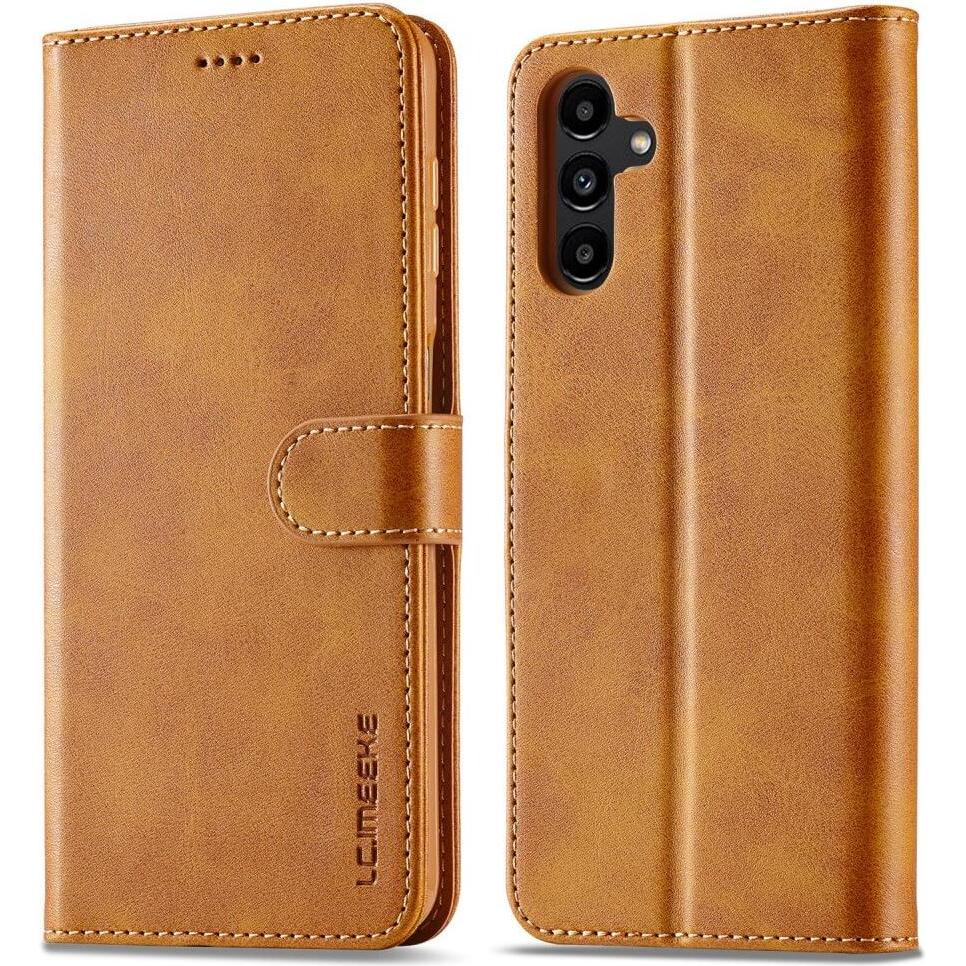LC.Imeeke Galaxy A15 - Leder Etui Hülle hellbraun (Samsung Galaxy A15), Smartphone Hülle, Braun