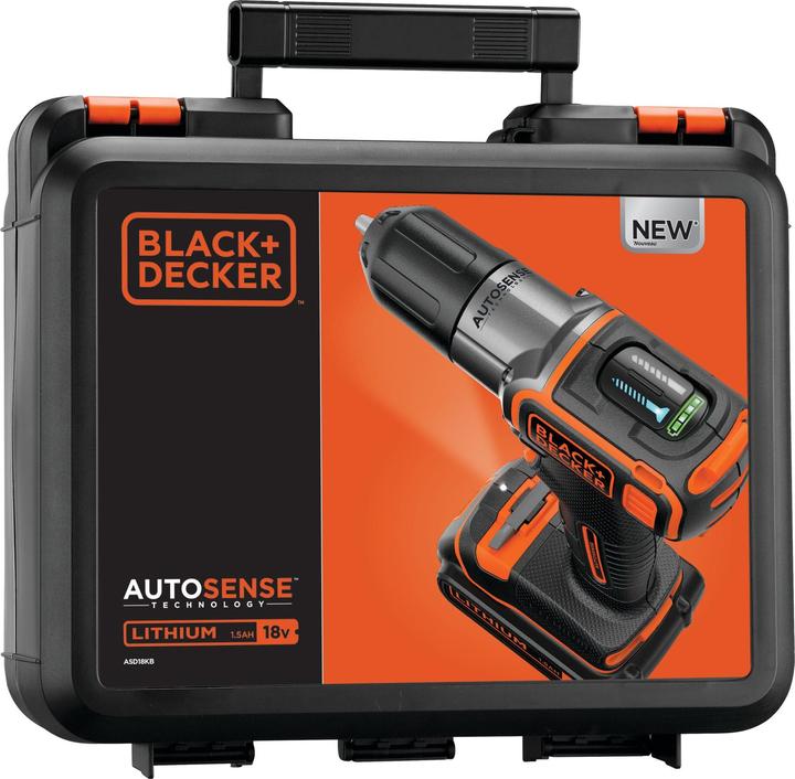 Immagine prodotto Black & Decker Trapano e avvitatore a batteria 18V Autosense, 2 batterie ricaricabili