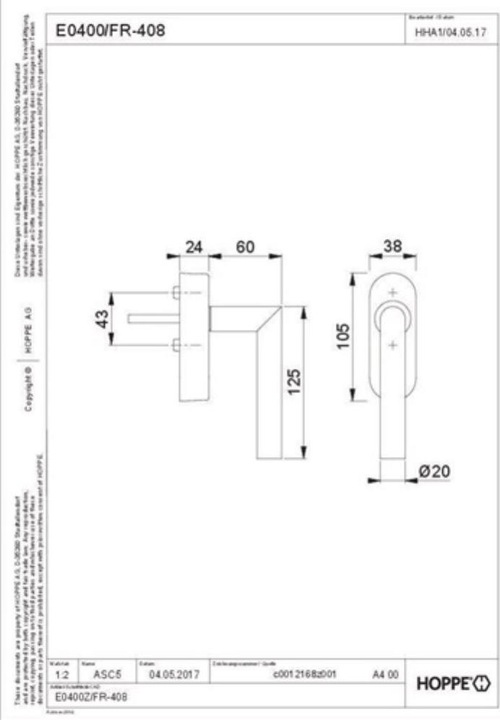 Actual product image Hoppe Window handle Amsterdam E0400/FR-408 Matt stainless steel 32-42 mm eWindow handle