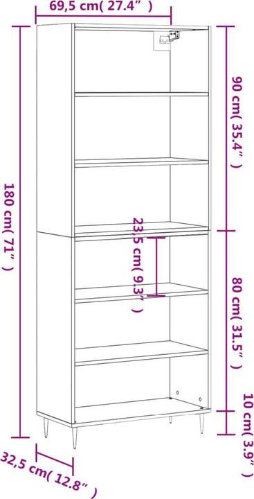 Image du produit vidaXL Highboard (69.50 x 32.50 x 180 cm)