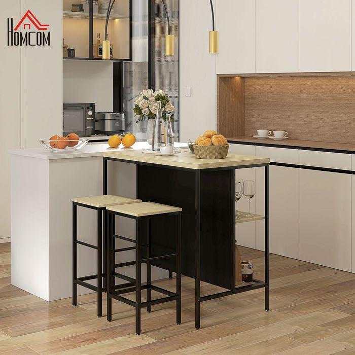 Produktbild Swisshandel24 Bar-Set, 2 Barstühle & 1 Bartisch, fleckenresistent, stabil, Stahlrahmen, Schwarz/Eiche