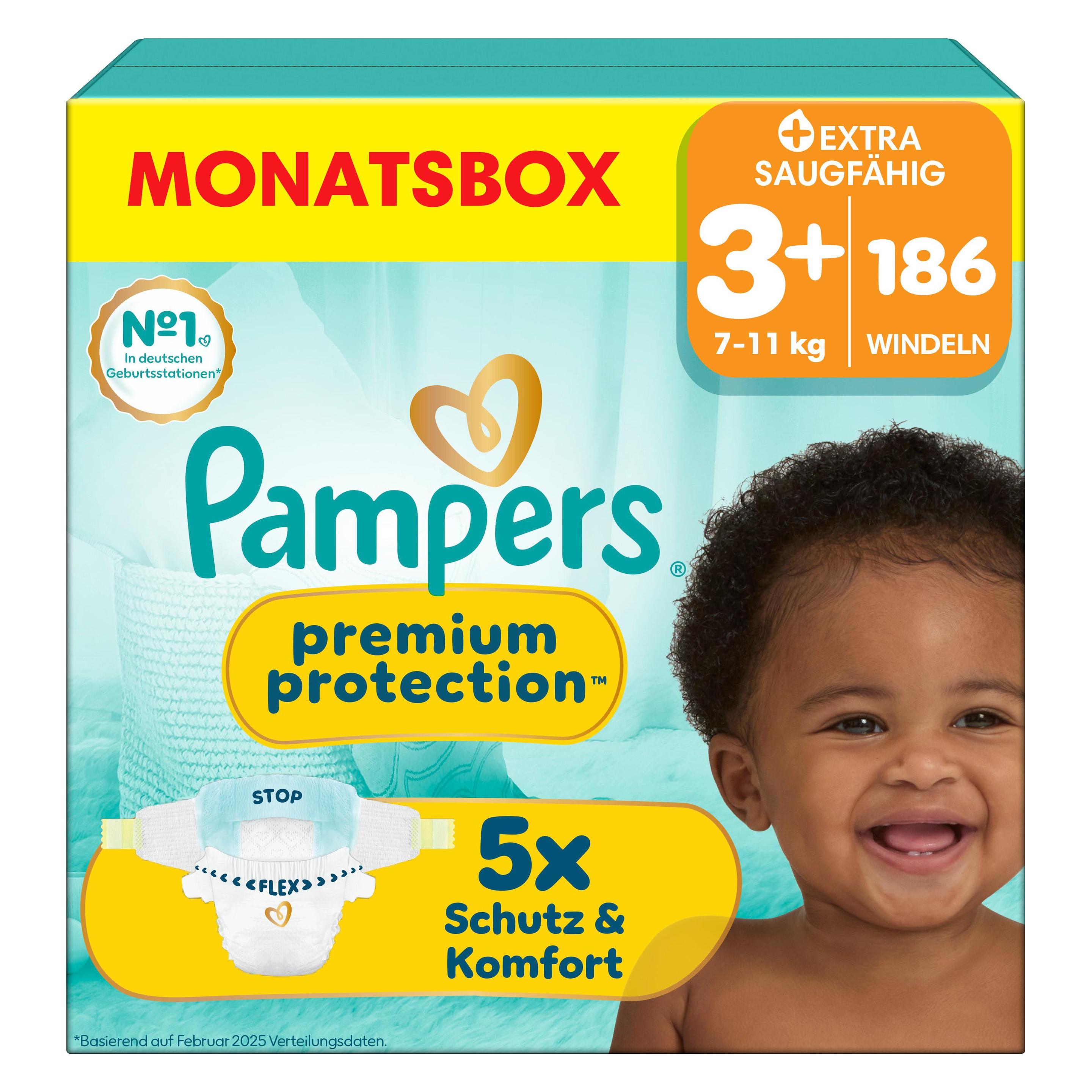 Pampers Premium Protection (Maat 3+., Maandelijks Pakket, 186 Pcs.)