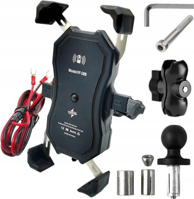 Produktbild FreedConn Motorrad-Telefonhalter Mc1w Mit Induktivem Ladegerät + Bm2r Steuerrohrbefestigung