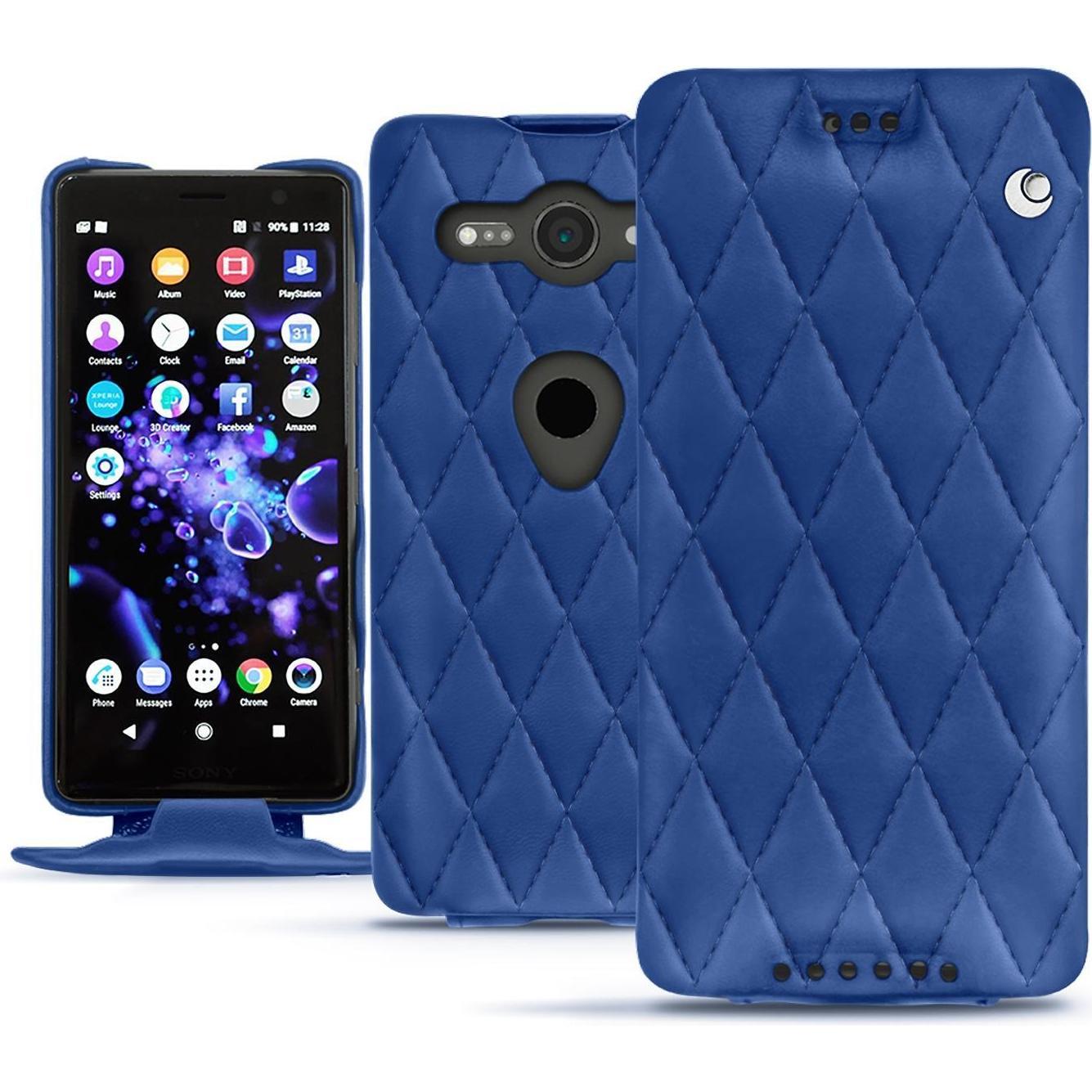 Noreve Lederschutzhülle vertikal (Sony Xperia XZ2 Compact), Smartphone Hülle, Blau