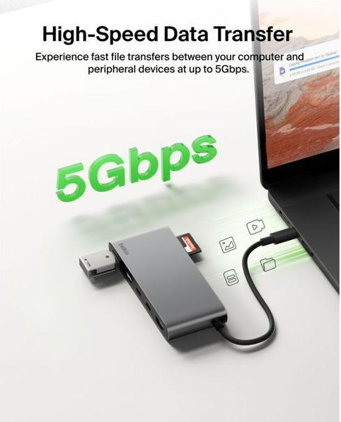 Immagine prodotto Belkin Connect 7-In-1 USB-C Hub Mit Dual USB-C Ports Silber (USB-C, 7 porte)