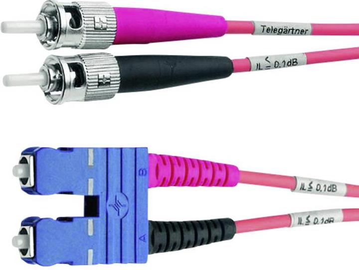 Produktbild Telegärtner LWL Anschlusskabel Glasfaser (1x ST Stecker 1x SC Stecker) 50/125 µ Multimode OM3 2.00 m (2 m)
