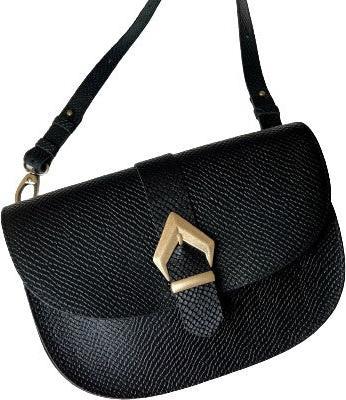 Only-Bags.Store Schwarze Leder-Crossbody-Tasche, Schwarze Geldbörse, Umhängetasche, Vollnarbenleder