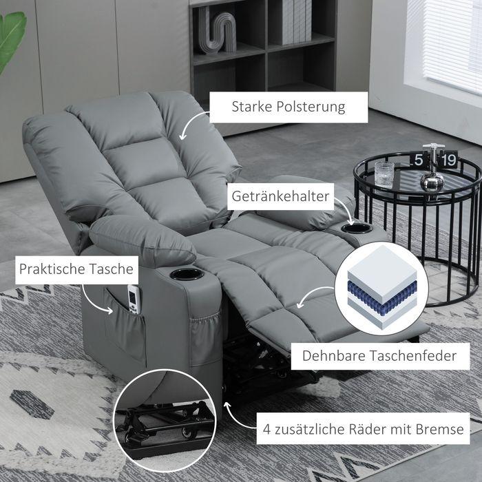 Produktbild Swisshandel24 Relaxsessel Aufstehhilfe elektrisch Fernsehsessel USB Massagesessel Fernbedienung Rollen Grau