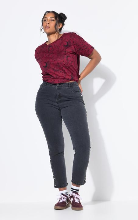 Immagine prodotto Studio Untold Mom jeans con rivetti decorativi, cinque tasche e cintura elastica (46)