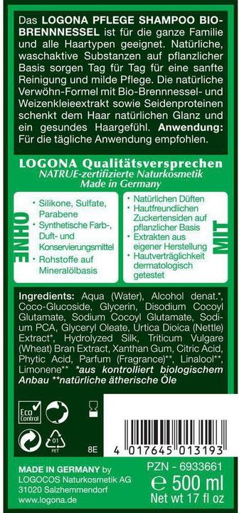 Actual product image Logona Care organic nettle (Liquid shampoo, 500 ml)