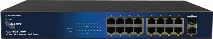 Productafbeelding Allnet switch unmanaged layer2 18 poort? poe budget 240w? 16x poe bij? 2x sfp? 19"? ventilatorloos? (18 ports)