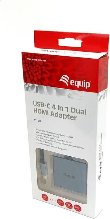 Produktbild equip USB-C 4 in 1 Dual HDMI Adapter (USB-C, 3 Ports)