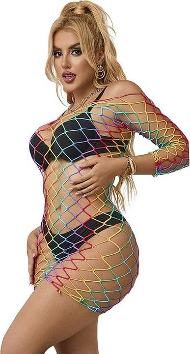 Produktbild Subblime 952426 Regenbogen-Bodystocking Mit Langen Rmeln Und Netz Eine Grã–Sse (S)