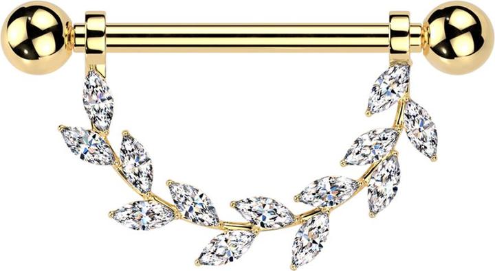 Actual product image Star Piercing Barbell Innengewinde vergoldet mit zwei Kugeln Anhänger Kristallblätter silber (without brass, Titanium)