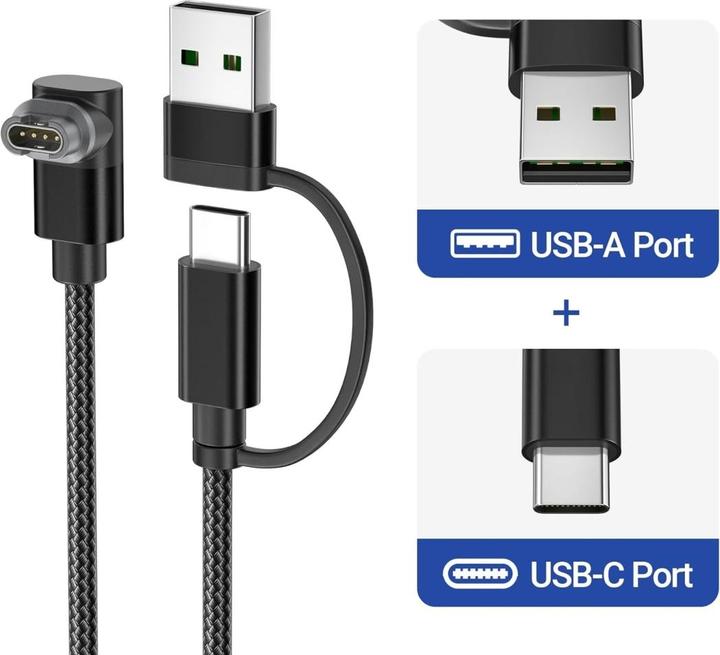 Immagine prodotto PowerGuard 2-in-1 90-Grad Garmin Smartwatch Ladekabel mit USB-C, USB-A
