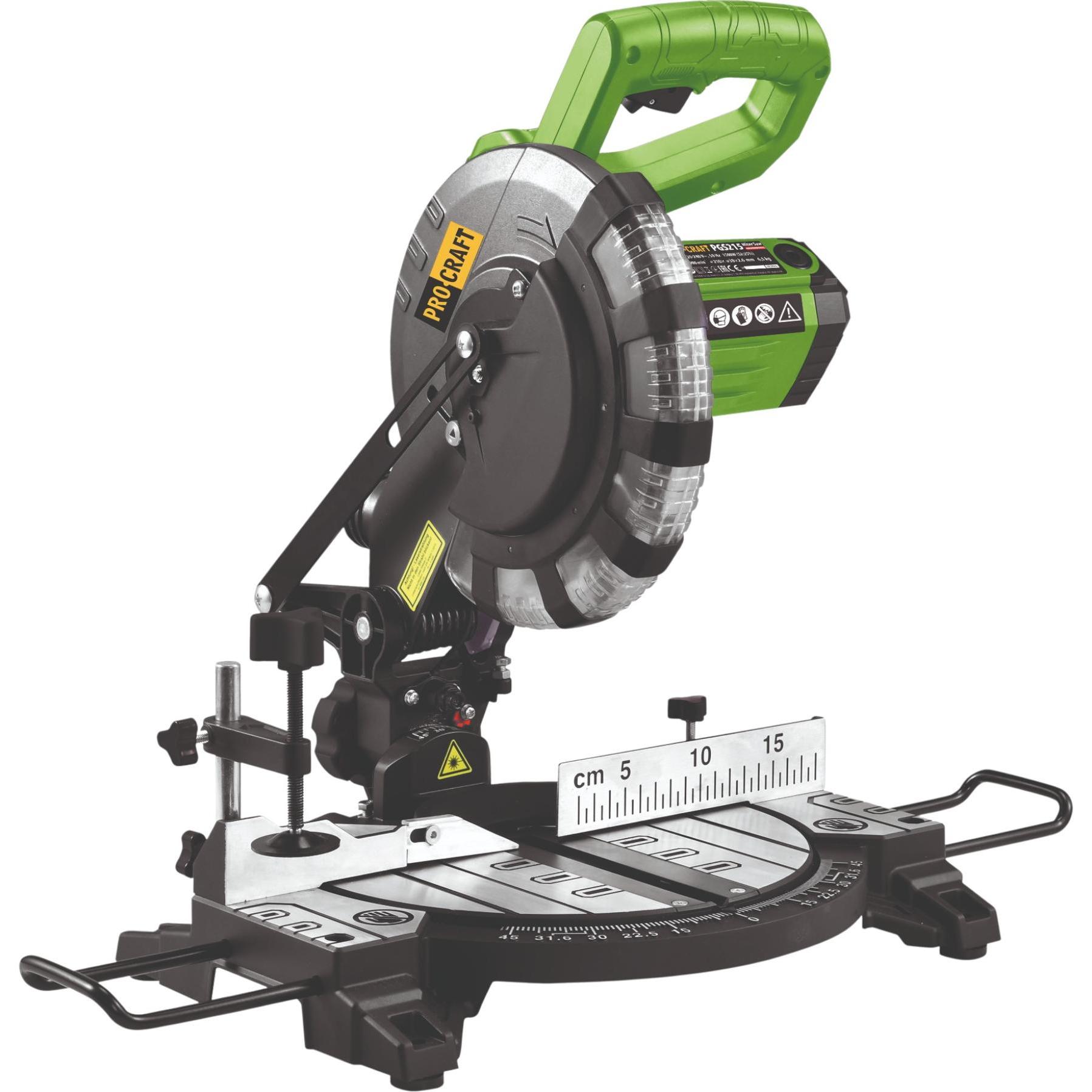 Procraft, Troncatrice radiale, PGS215 Sega circolare e troncatrice 1500 W + lama da 210 mm 24 Z e sacchetto