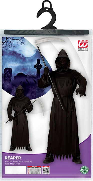 Produktbild Widmann Grim Reaper Robe mit Kapuze und Maske unsichtbares Gesicht, Gürtel (S, M, L, XL, XXL)