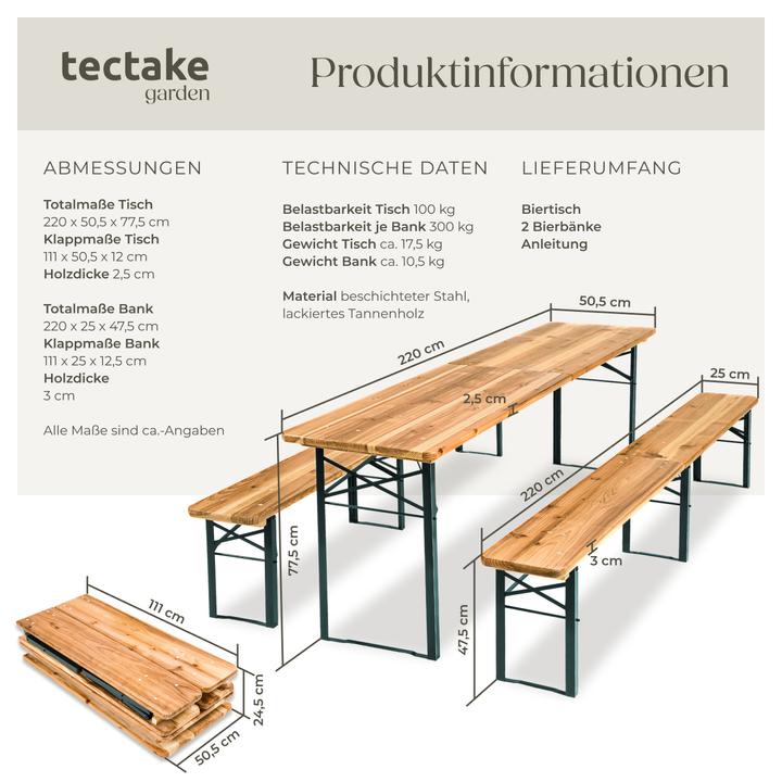 Produktbild tectake Bierzeltgarnitur (219 cm)