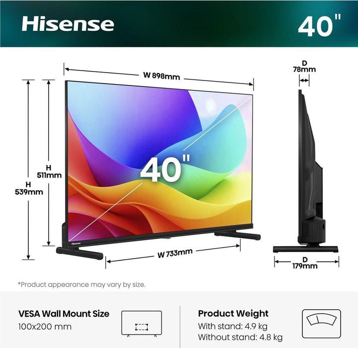 Produktbild Hisense TV 40A5DS 40" QLED FHD, 60Hz (40", QLED, Full HD, 2026, DE)