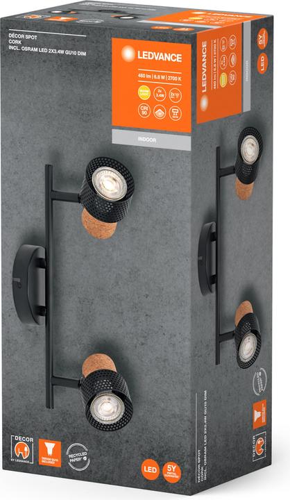 Produktbild Ledvance DECOR SPOT CORK BLACK 2x3.4W 927 DIM (460 lm, GU10)