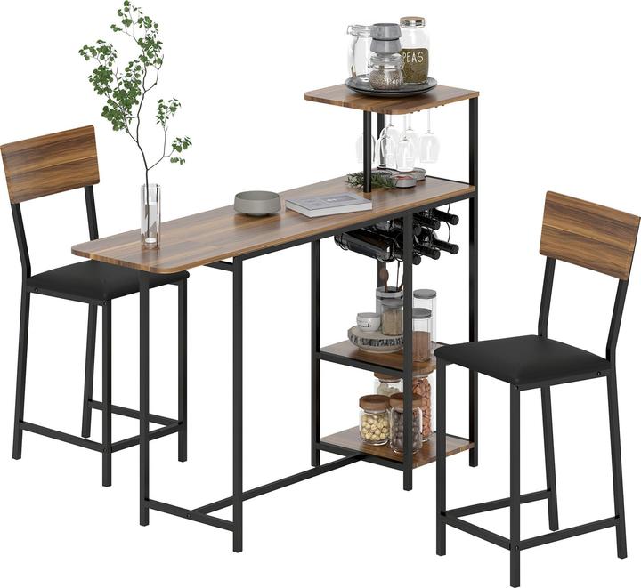 Homcom Bartisch Set MDF, Stahl Braun