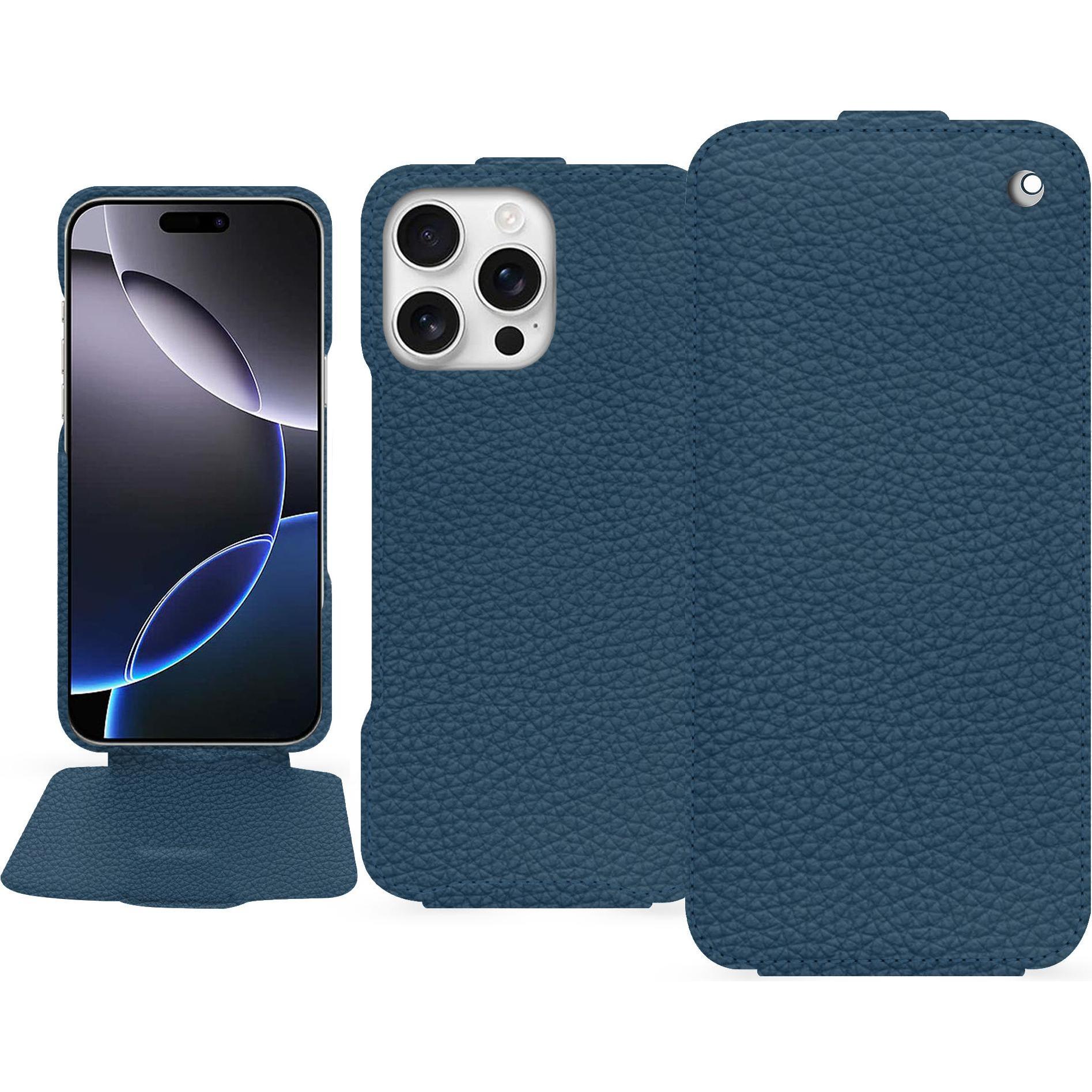 Noreve Lederschutzhülle vertikal (Apple iPhone 16 Pro Max), Smartphone Hülle, Blau