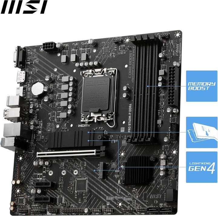 Actual product image MSI MB PRO B760M-P DDR4 (B760,S1700,mATX,Intel) (LGA 1700, Intel B760, mATX)