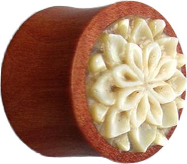 Produktbild Star Piercing Flared Plug Perlmutt Blume aus Sawo Holz (Organisch, ohne Messing, Mineralisch)