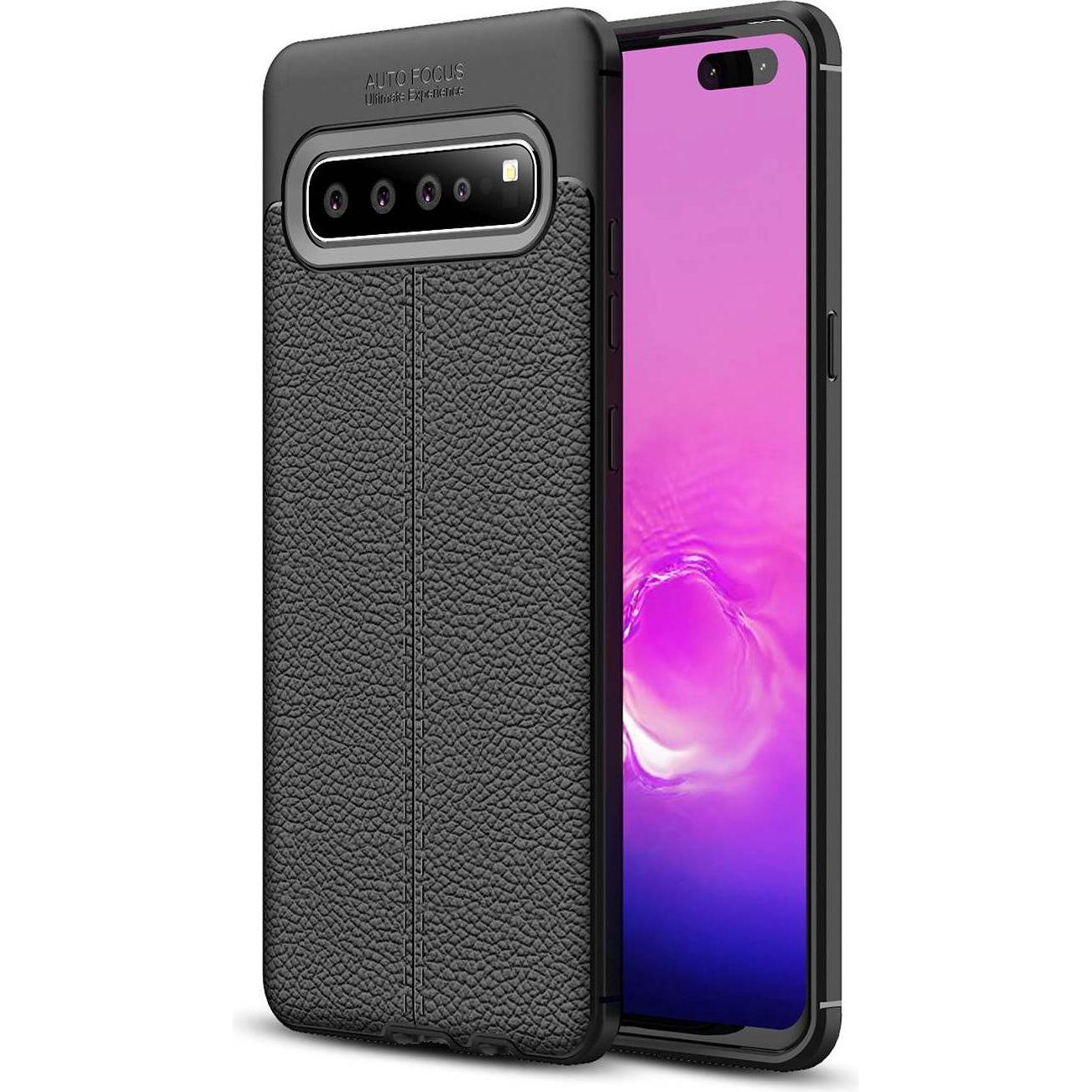 Cadorabo TPU Cover Kunstleder Struktur (Samsung Galaxy S10 5G), Smartphone Hülle, Schwarz