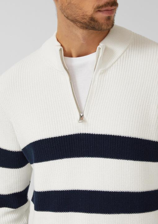 Produktbild s.Oliver Strickpullover Gestreifter Baumwoll-Strickpullover mit Troyer-Kragen (3XL)