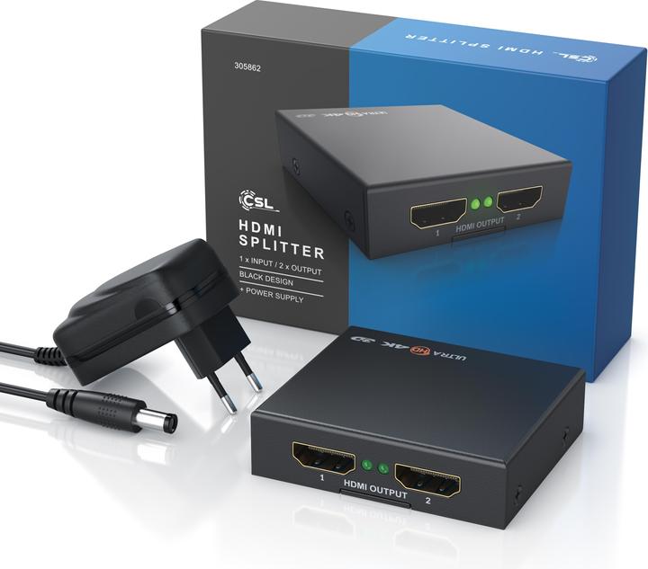 Immagine prodotto CSL Splitter HDMI, mini splitter 4K UHD a 2 porte 1x ingresso HDMI a 2x uscita HDMI, Ultra HD 2160p