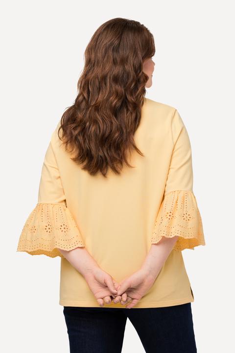Image du produit Ulla Popken Sweat-shirt à col montant et manches 3/4, dentelle et coton bio (50, 52)