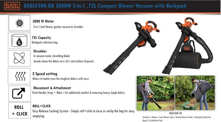 Image du produit Black & Decker BEBLV300-QS (Fonctionnement sur secteur, Souffleur de feuilles, Aspirateurs à feuilles, Aspirateurs et souffleurs)