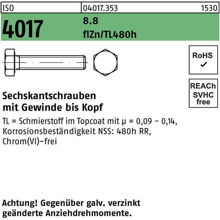 Bufab, Schrauben, Sechskantschraube ISO 4017 VG M 6 x 25 8.8 zinkbesch. Gleitmittel flZnnc 480h-L (500 Schrauben pro Stü...