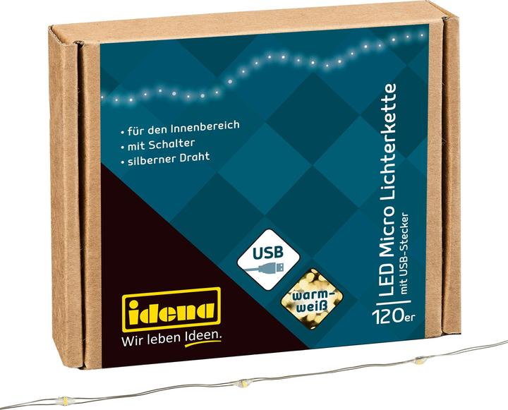 Produktbild Idena Lichterkette 120 Micro LED ww USB (13.50 m)