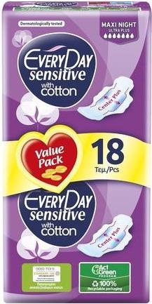 Produktbild Everyday Sensitive Cotton Ultra Absorbent Night Pads mit Flügeln 18 Stück 1 Stück - Packung mit 18 Stück (1 x)