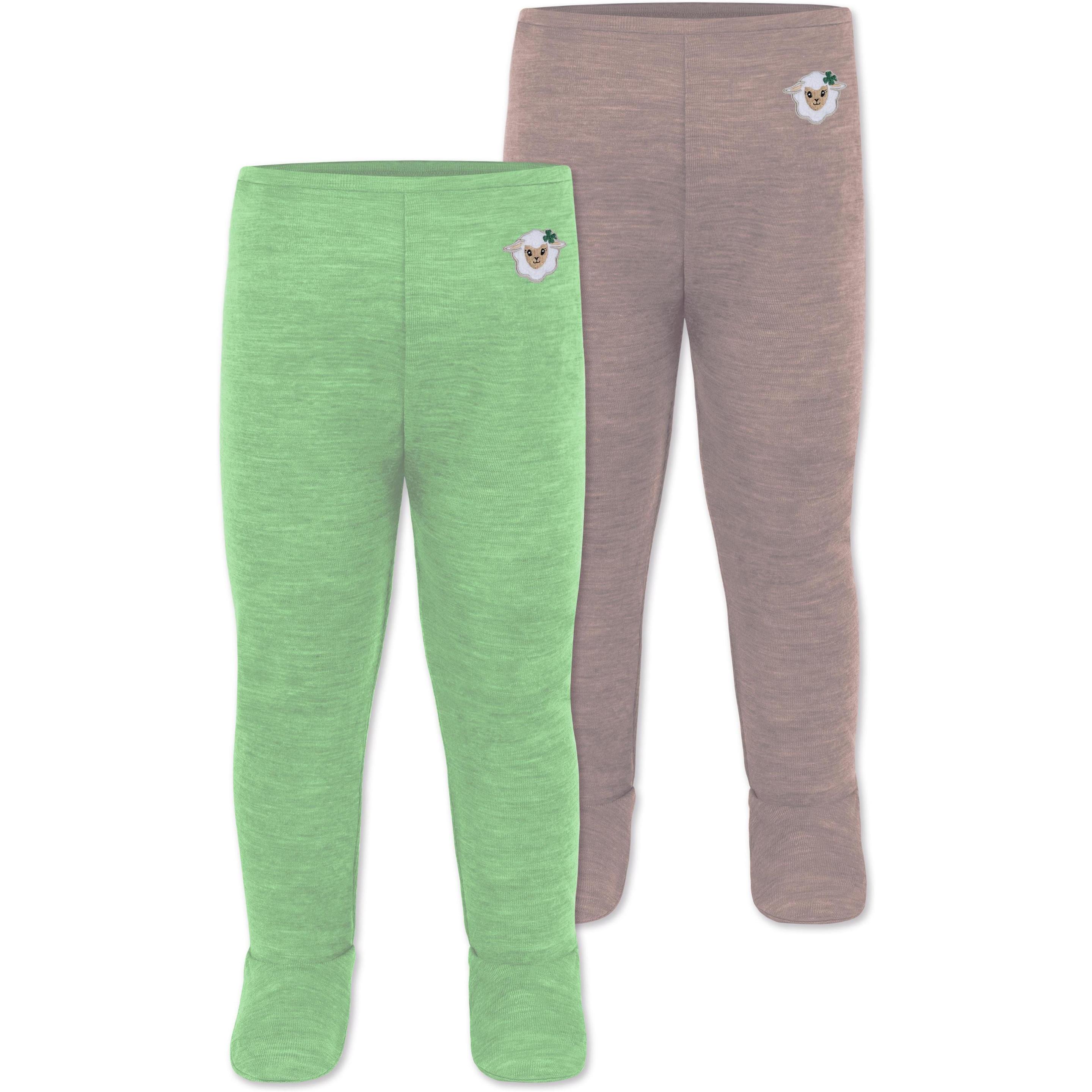 Normani, Herren, Funktionsunterhose, 2er Pack Baby Merino Unterhose mit Füssen - 9539 (92), Grün, Rosa, 92