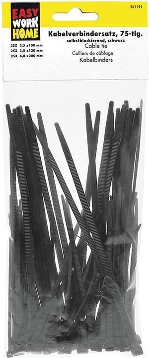 Actual product image Easy Work EW Cable tie set 75-pcs black (Plastic cable ties, 218 mm, 75 pcs.)