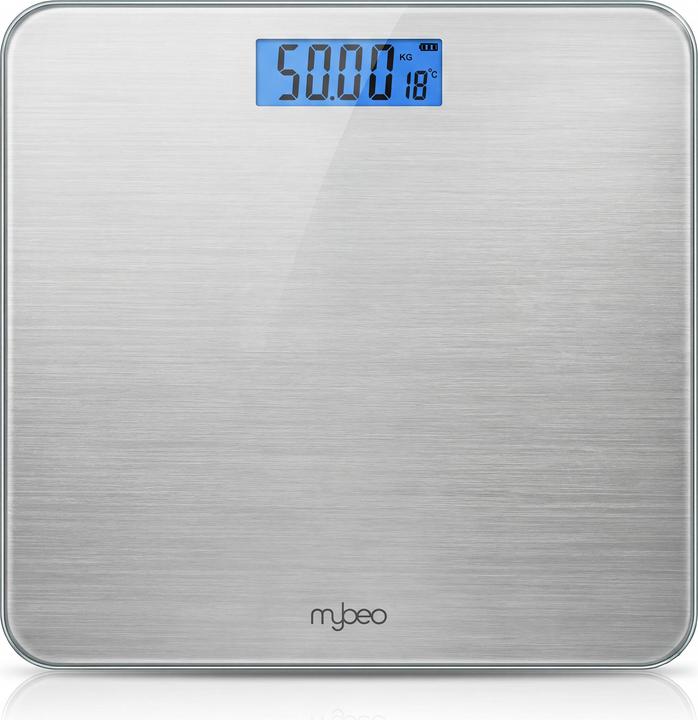 Mybeo Personenwaage digital, max.180 kg Belastung, Trittfläche aus 6mm Sicherheitsglas, schmales Design (180 kg)