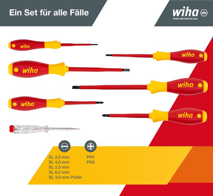 Actual product image Wiha VDE screwdriver set 7 pieces (Slotted screws, Phillipps cross recess (PH))