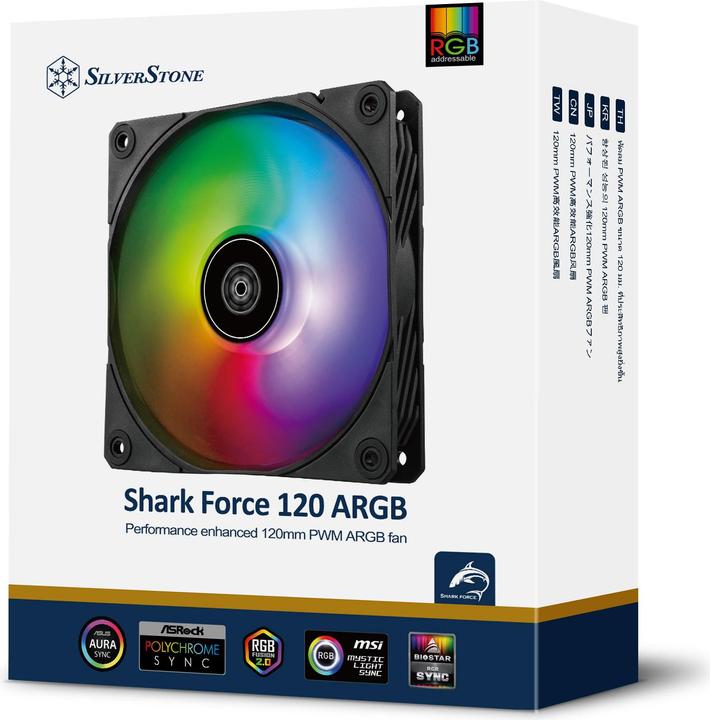 Immagine prodotto Silverstone SST-SF120B-ARGB - Ventola Shark Force Power amplificata 120mm PWM ARGB (120 mm, 1 x)