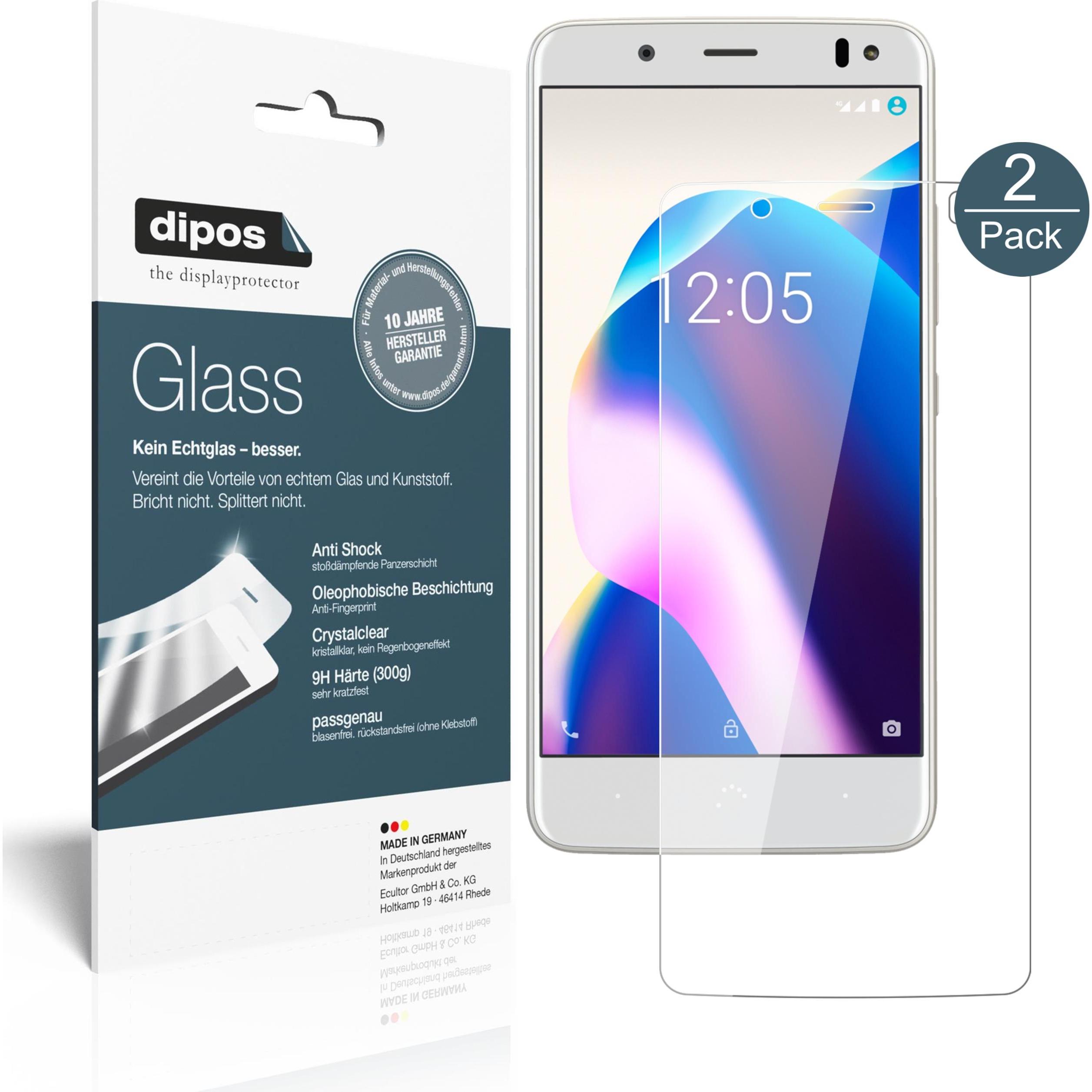 Dipos Displayschutz Anti-Shock (2 Stück, BQ Aquaris U2 Lite), Smartphone Schutzfolie, Transparent